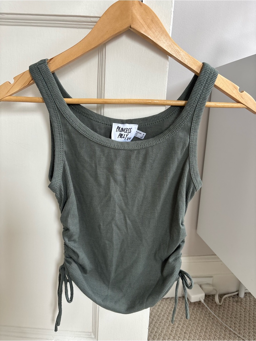 Princess Polly Olive Ribbed Tank with Side Ties